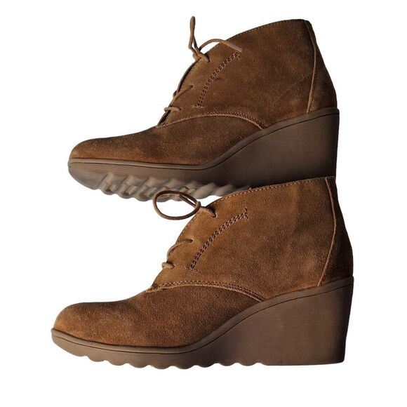 White Mountain Womens Chestnut Suede Kahlua Lace Up Wedge Bootie Shoes Size 8.5 - Picture 4 of 9
